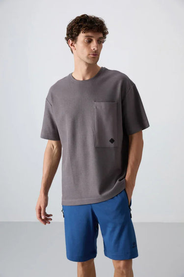 TOMMYLIFE Men's Oversize Fit Basic Thick Textured Cotton T-Shirt