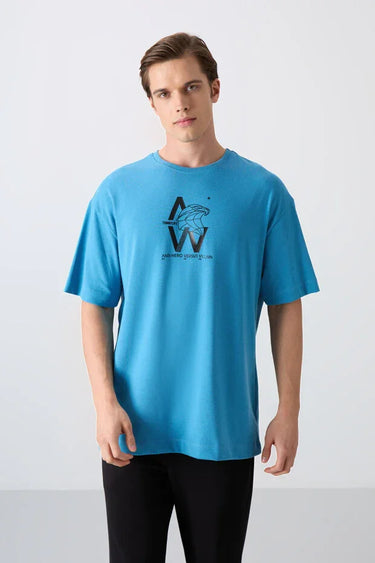 TOMMYLIFE Men's Oversize Fit Modern Print Soft Cotton T-Shirt