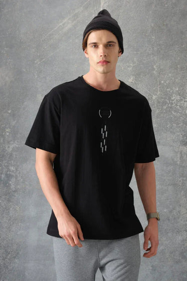TOMMYLIFE Men's Printed Oversized Cotton T-Shirt with Soft Texture