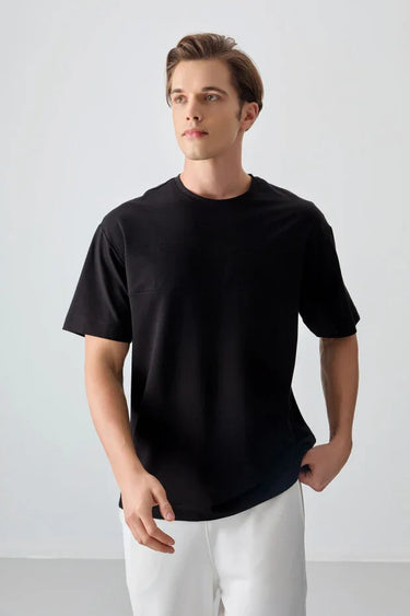 Light Blue Cotton Thick Soft Textured Oversize Fit Basic Men's T-Shirt