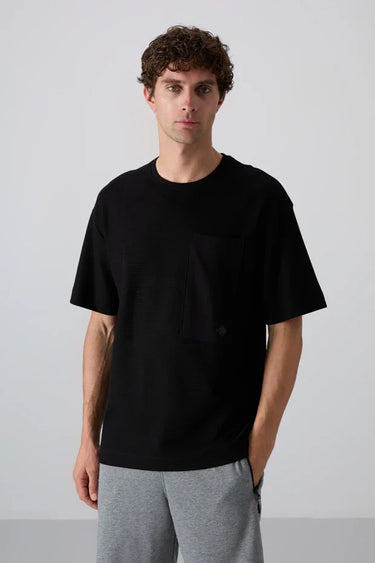 TOMMYLIFE Men's Oversize Fit Basic Thick Textured Cotton T-Shirt