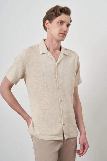 Men’s Linen Regular Fit Short Sleeve Apron-Collar Shirt