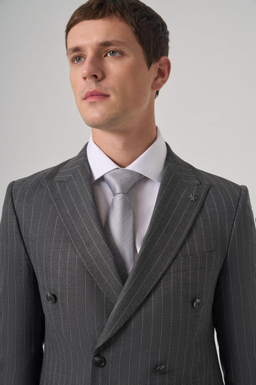 Morven Men's Smoke Grey Double-Breasted Striped Suit