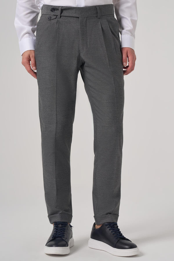 Morven Men's Polyviscose Trendy Patterned Slim Fit Double Pleated Trousers