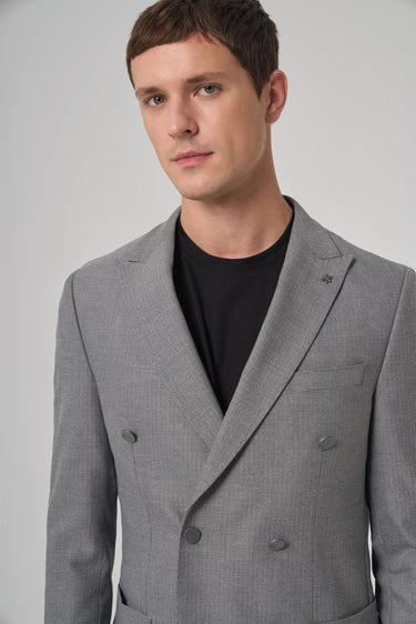 Morven Men's Grey Patterned Slim Fit Suit