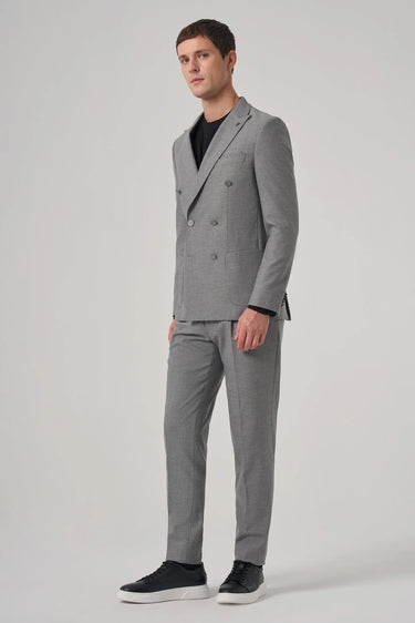 Morven Men's Grey Patterned Slim Fit Suit