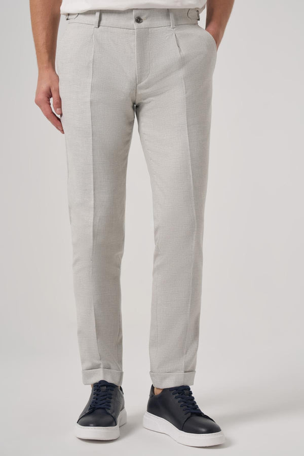 Morven Men's Grey Trendy Pleated Slim Fit Trousers