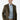 Man wearing khaki slim fit woven blazer, light blue shirt, and beige trousers