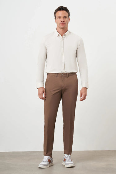 Morven Men's Coffee Summer Cotton Side Pocket Dynamic Fit Chino Trousers