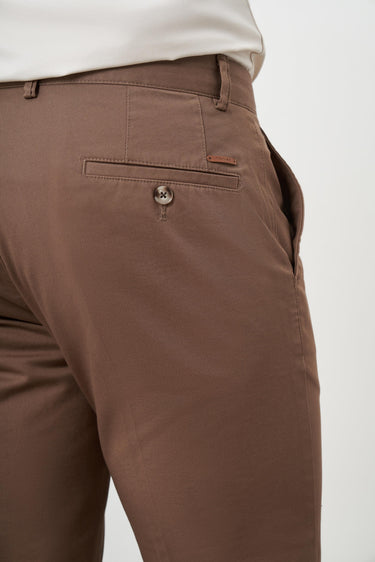 Morven Men's Coffee Summer Cotton Side Pocket Dynamic Fit Chino Trousers