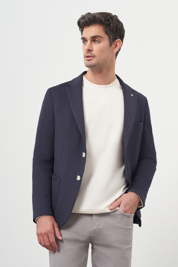 Morven Men's Navy Slim Fit Knitted Blazer