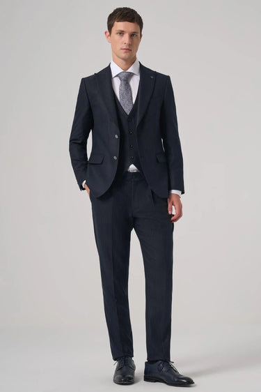 Morven Men's Navy Striped Slim Fit Suit with Vest