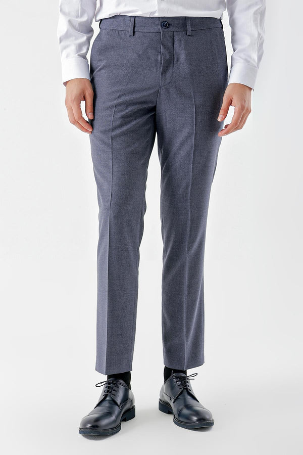 Morven Men's Navy Blue Polyviscon Trend Patterned Dynamic Fit Classic Trousers