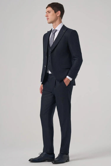 Morven Men's Navy Striped Slim Fit Suit with Vest