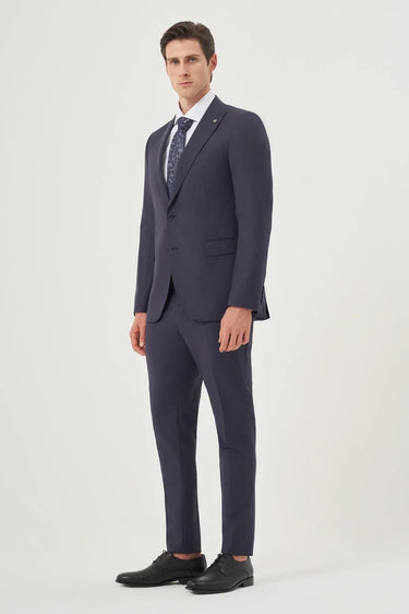 Morven Men's Navy Blue Striped Slim Fit Suit