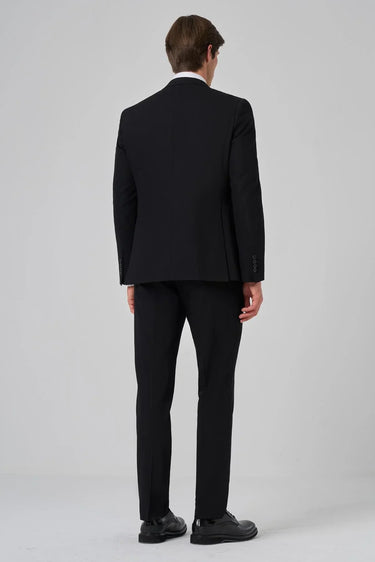 Morven Men's Black Polyviscon Basic Slim Fit Pointed Collar Suit