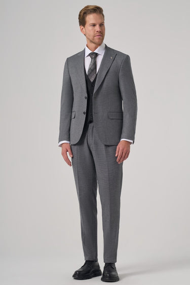 Morven Men's Black Patterned Slim Fit Suit with Vest