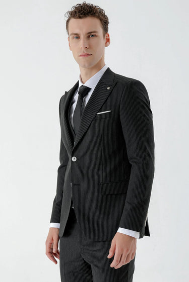 Morven Men's Black Striped Slim Fit Suit