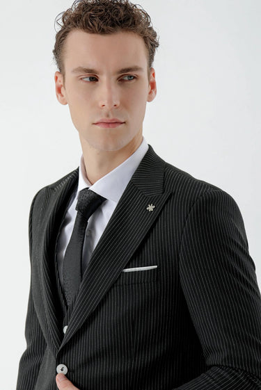 Morven Men's Black Striped Slim Fit Suit