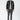 Man wearing black leather jacket, grey slim-fit jeans, white sneakers, light sweater