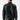 Man wearing a black faux leather jacket and grey jeans, back view