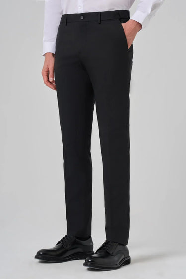 Morven Men's Black Wool Basic Straight Dynamic Fit Trousers
