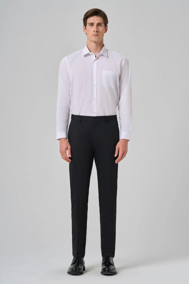 Morven Men's Black Wool Basic Straight Dynamic Fit Trousers