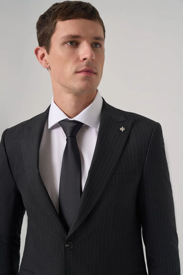 Morven Men's Black Striped Slim Fit Suit