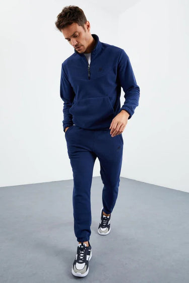 TommyLife Half-Zip Stand-Up Collar Elasticated Hem Fleece Men's Tracksuit Set