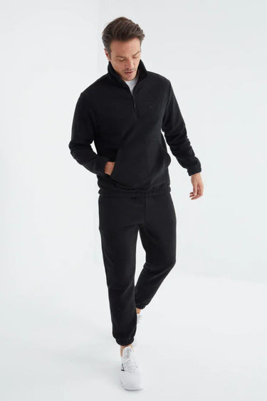 TommyLife Half-Zip Stand-Up Collar Elasticated Hem Fleece Men's Tracksuit Set