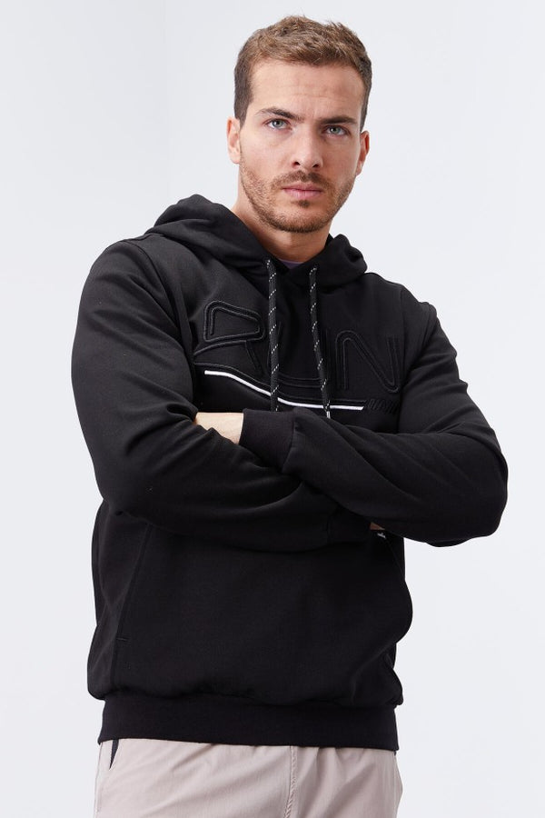 TOMMYLIFE Men's Standard Fit Hooded Sweatshirt with Embroidered Text Detail