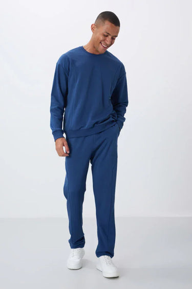 Compact Cotton Thick Smooth Textured O-Neck Comfort Fit Men's Tracksuit Set