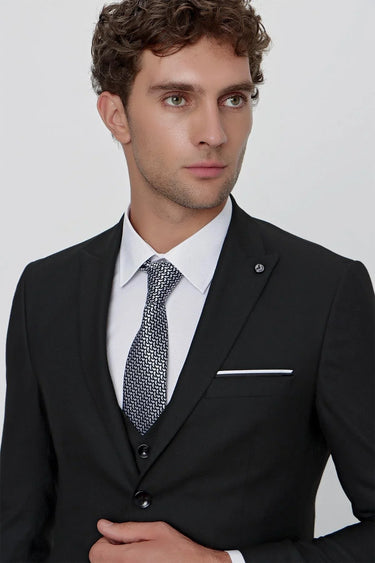 Men's Slim Fit Jacquard Suit with Vest